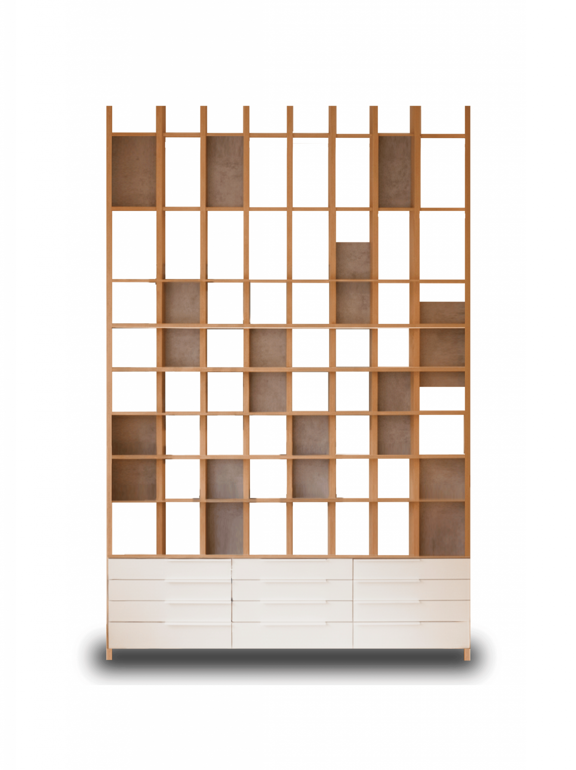 Expositor para todo tipo de productos con baldas y cajoneras para almacenaje, ideal para negocios. Mobiliario exclusivo, funcional y diseñado por Estudio AMA